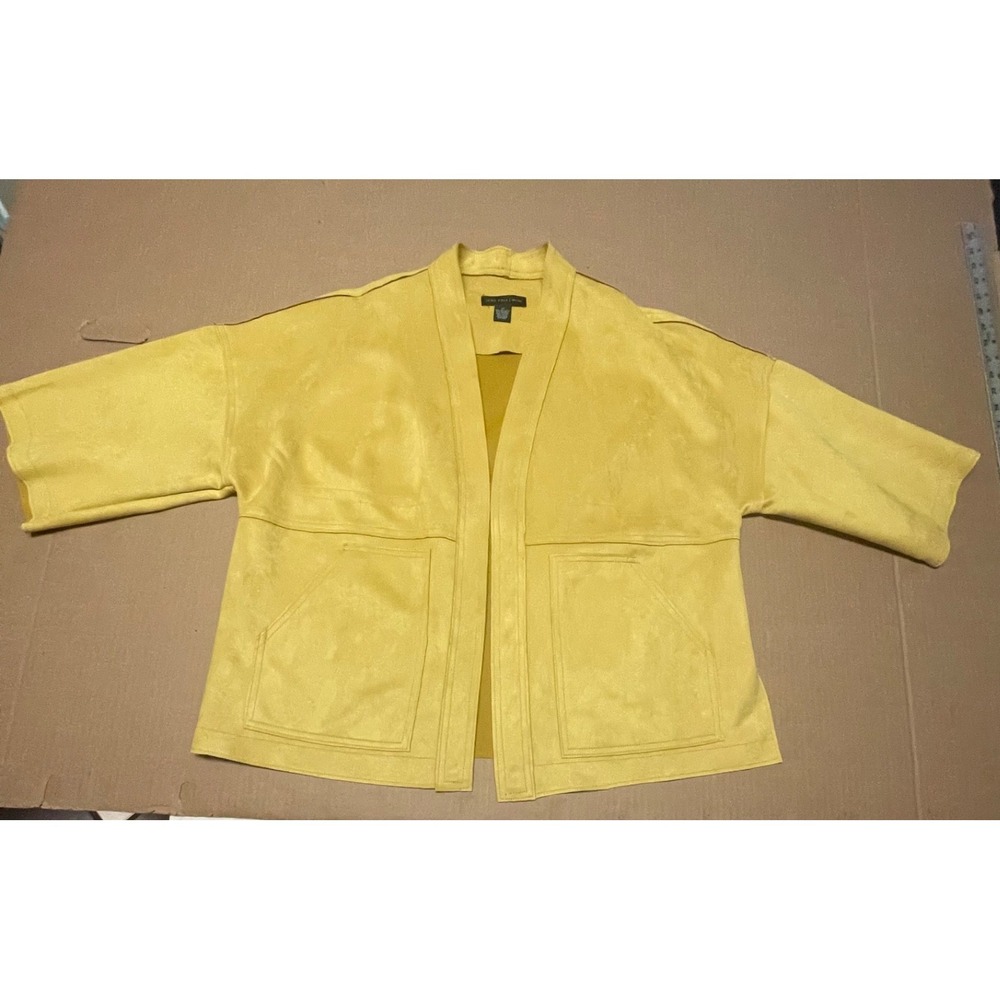 Joan Vass New York Faux Suede Open Jacket Womens Medium M Mustard Yellow Kimono